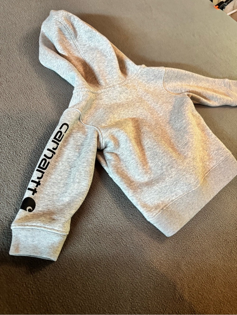 Carhartt Kids Light Gray Hooded Sweatshirt with Sleeve Logo